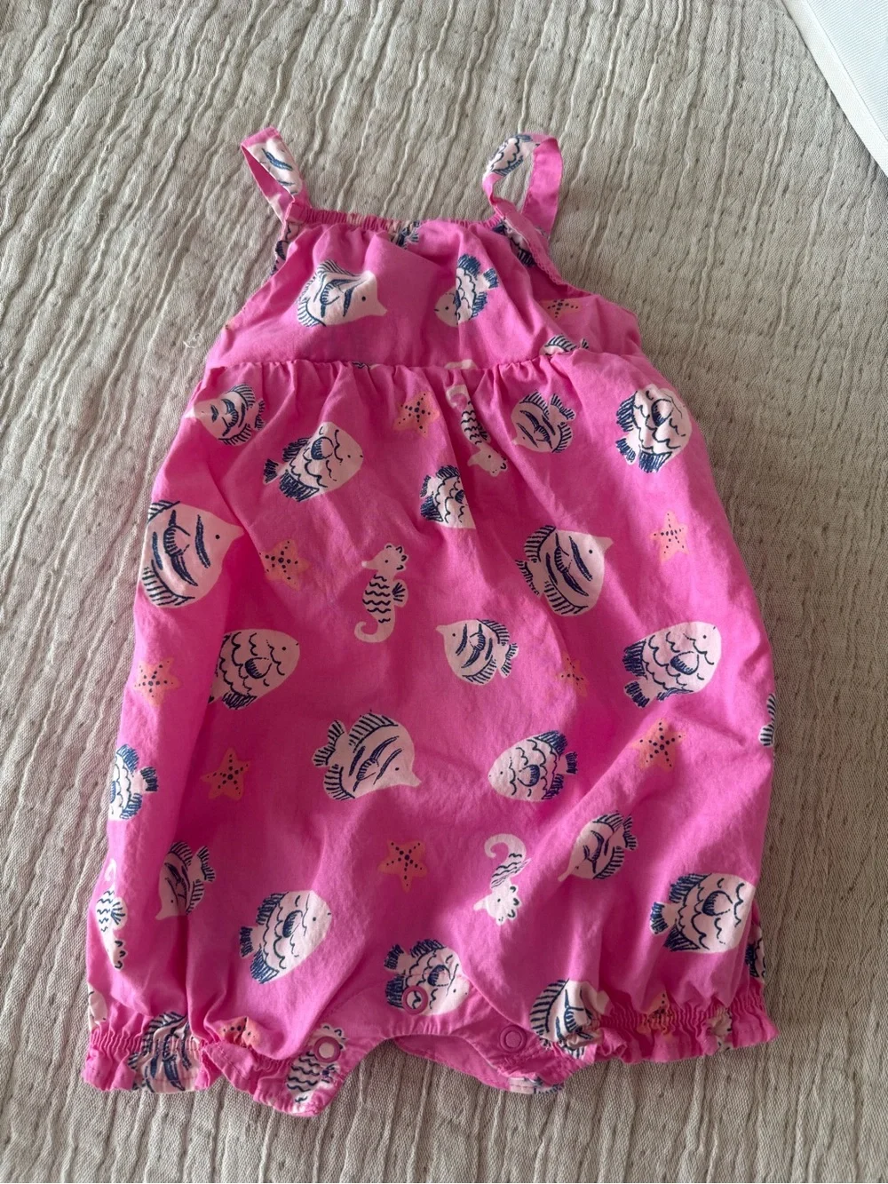 Carter's Hot Pink Sleeveless Romper with Navy Sea Creature Sketches